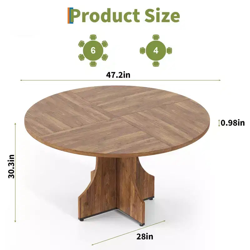 Contemporary Round Dining Table  47 Inch Black Wood Table for 4-6, Storage Shelf, Adjustable Feet, Sturdy & Easy to Clean, for Kitchen or Apartment