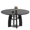 Contemporary Round Dining Table  47 Inch Black Wood Table for 4-6, Storage Shelf, Adjustable Feet, Sturdy & Easy to Clean, for Kitchen or Apartment