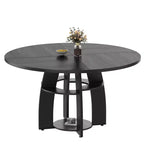 Contemporary Round Dining Table  47 Inch Black Wood Table for 4-6, Storage Shelf, Adjustable Feet, Sturdy & Easy to Clean, for Kitchen or Apartment