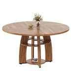 Contemporary Round Dining Table  47 Inch Black Wood Table for 4-6, Storage Shelf, Adjustable Feet, Sturdy & Easy to Clean, for Kitchen or Apartment