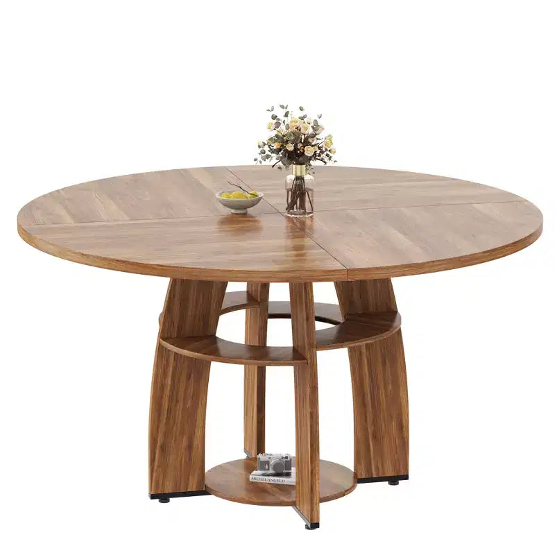 Contemporary Round Dining Table  47 Inch Black Wood Table for 4-6, Storage Shelf, Adjustable Feet, Sturdy & Easy to Clean, for Kitchen or Apartment