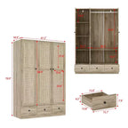 Famapy Rattan Wardrobe with 3 Drawers,3 Breathable Rattan Doors Closet,Farmhouse Style Tall Storage Armoire for Bedroom