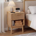 Boho Nightstand with Wood Strip Drawer & Open Shelf, Small Bedside End Table for Bedroom, Living Room & Dorm, Ideal for Small Spaces