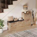 Banc de rangement à chaussures en bois avec 4 tiroirs basculants et coussin d'assise rembourré, meuble à chaussures étroit et discret pour couloir et entrée