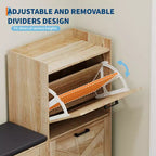 Banc de rangement à chaussures en bois avec 4 tiroirs basculants et coussin d'assise rembourré, meuble à chaussures étroit et discret pour couloir et entrée