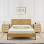 Lot de 2 tables de chevet bohèmes en rotin, tables d'appoint de style ferme avec 3 tiroirs de rangement naturels et pieds en bois, tables d'appoint modernes pour chambre et salon