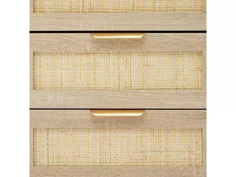 Lot de 2 tables de chevet bohèmes en rotin, tables d'appoint de style ferme avec 3 tiroirs de rangement naturels et pieds en bois, tables d'appoint modernes pour chambre et salon