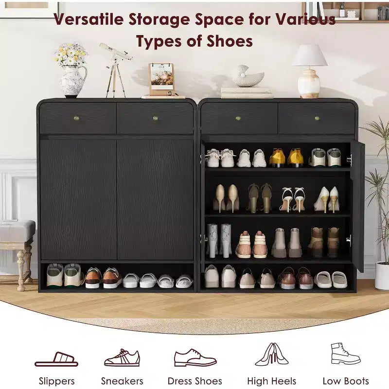 Meuble de rangement à chaussures de 80 cm, 2 portes, 2 tiroirs, organisateur autoportant pour entrée, pour couloir, salon