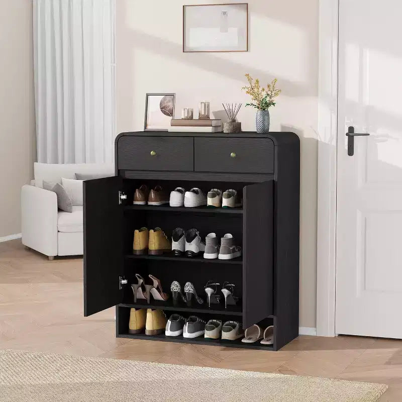 Meuble de rangement à chaussures de 80 cm, 2 portes, 2 tiroirs, organisateur autoportant pour entrée, pour couloir, salon
