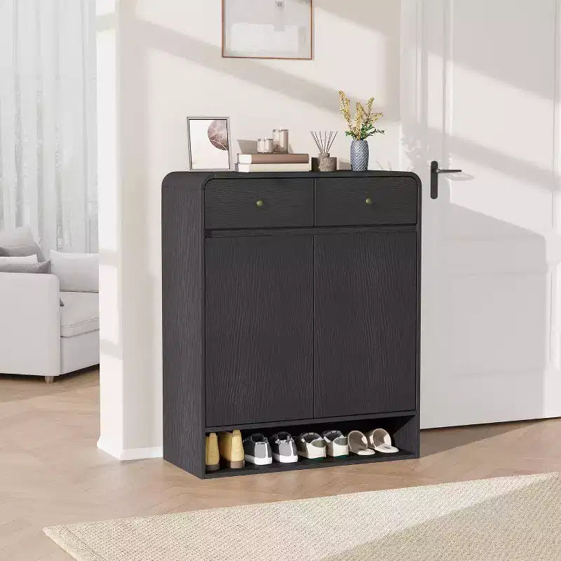Meuble de rangement à chaussures de 80 cm, 2 portes, 2 tiroirs, organisateur autoportant pour entrée, pour couloir, salon