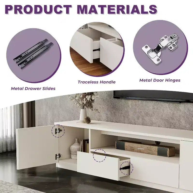Meuble TV moderne ATJafurn pour téléviseurs de 65/70/75/85 pouces, meuble TV en bois avec rangement et tiroirs pour salon
