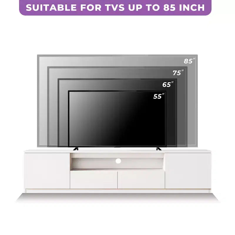 Meuble TV moderne ATJafurn pour téléviseurs de 65/70/75/85 pouces, meuble TV en bois avec rangement et tiroirs pour salon