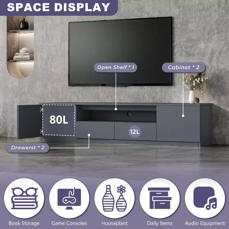 Meuble TV moderne ATJafurn pour téléviseurs de 65/70/75/85 pouces, meuble TV en bois avec rangement et tiroirs pour salon