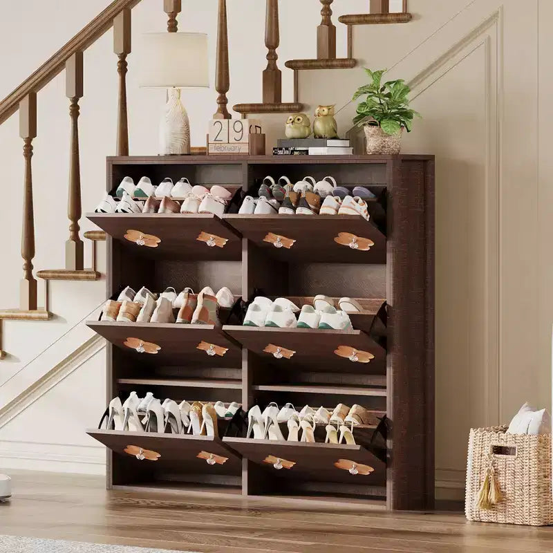 Flip Drawer Shoe Cabinet, Large Capacity Shoe Storage Organizer with Hidden Compartments, Narrow Tipping Bucket Shoe Rack for Entryway Hallway