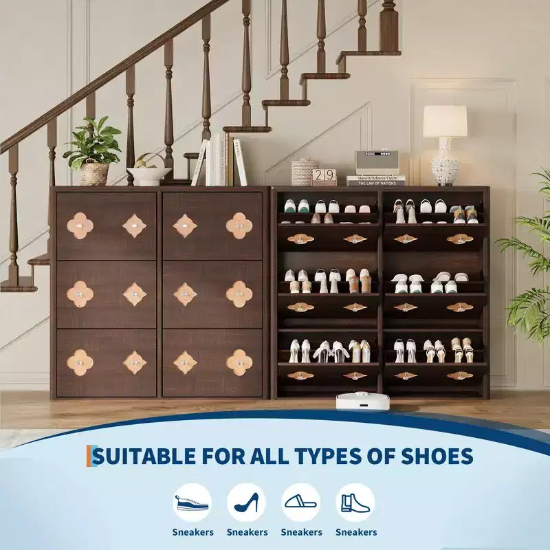 Flip Drawer Shoe Cabinet, Large Capacity Shoe Storage Organizer with Hidden Compartments, Narrow Tipping Bucket Shoe Rack for Entryway Hallway