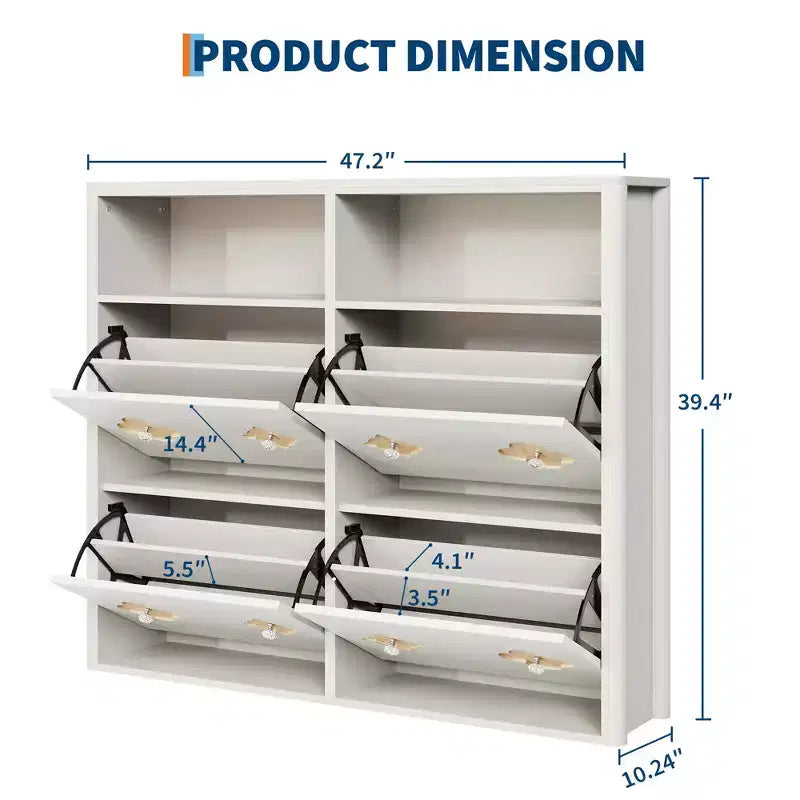Flip Drawer Shoe Cabinet, Large Capacity Shoe Storage Organizer with Hidden Compartments, Narrow Tipping Bucket Shoe Rack for Entryway Hallway