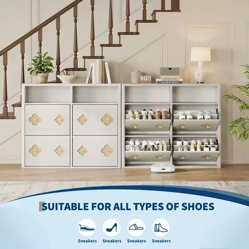 Flip Drawer Shoe Cabinet, Large Capacity Shoe Storage Organizer with Hidden Compartments, Narrow Tipping Bucket Shoe Rack for Entryway Hallway