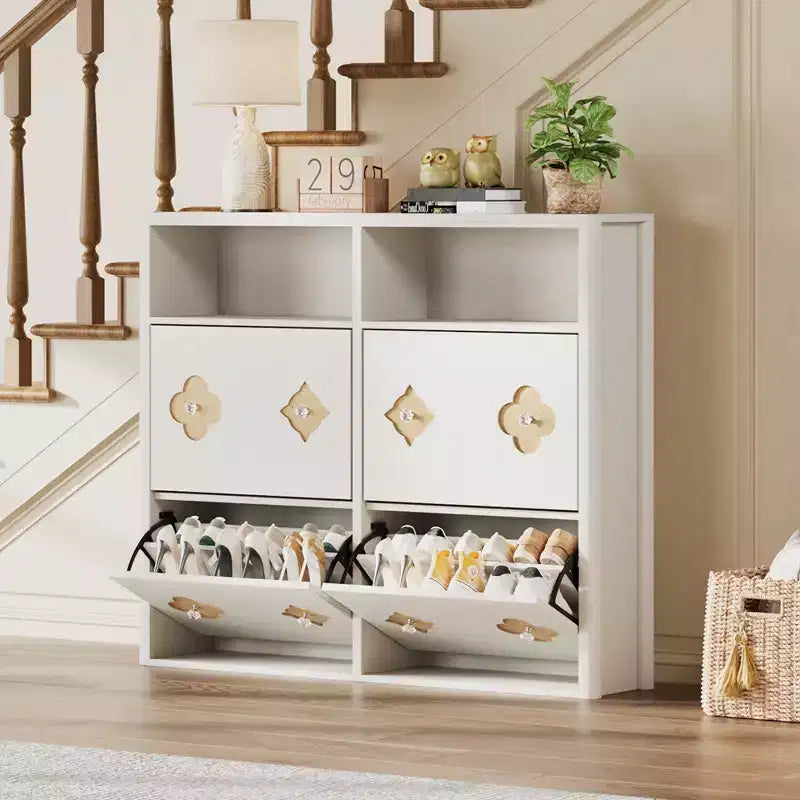 Flip Drawer Shoe Cabinet, Large Capacity Shoe Storage Organizer with Hidden Compartments, Narrow Tipping Bucket Shoe Rack for Entryway Hallway