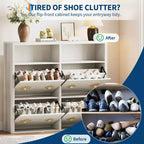 Flip Drawer Shoe Cabinet, Large Capacity Shoe Storage Organizer with Hidden Compartments, Narrow Tipping Bucket Shoe Rack for Entryway Hallway