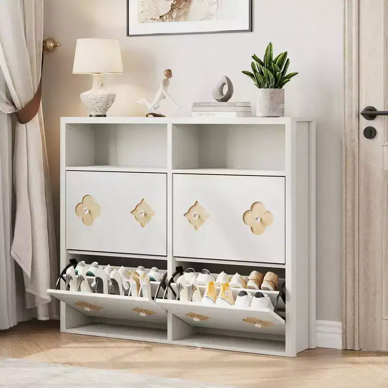 Flip Drawer Shoe Cabinet, Large Capacity Shoe Storage Organizer with Hidden Compartments, Narrow Tipping Bucket Shoe Rack for Entryway Hallway