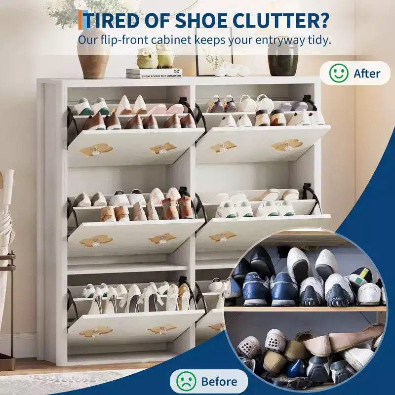 Flip Drawer Shoe Cabinet, Large Capacity Shoe Storage Organizer with Hidden Compartments, Narrow Tipping Bucket Shoe Rack for Entryway Hallway