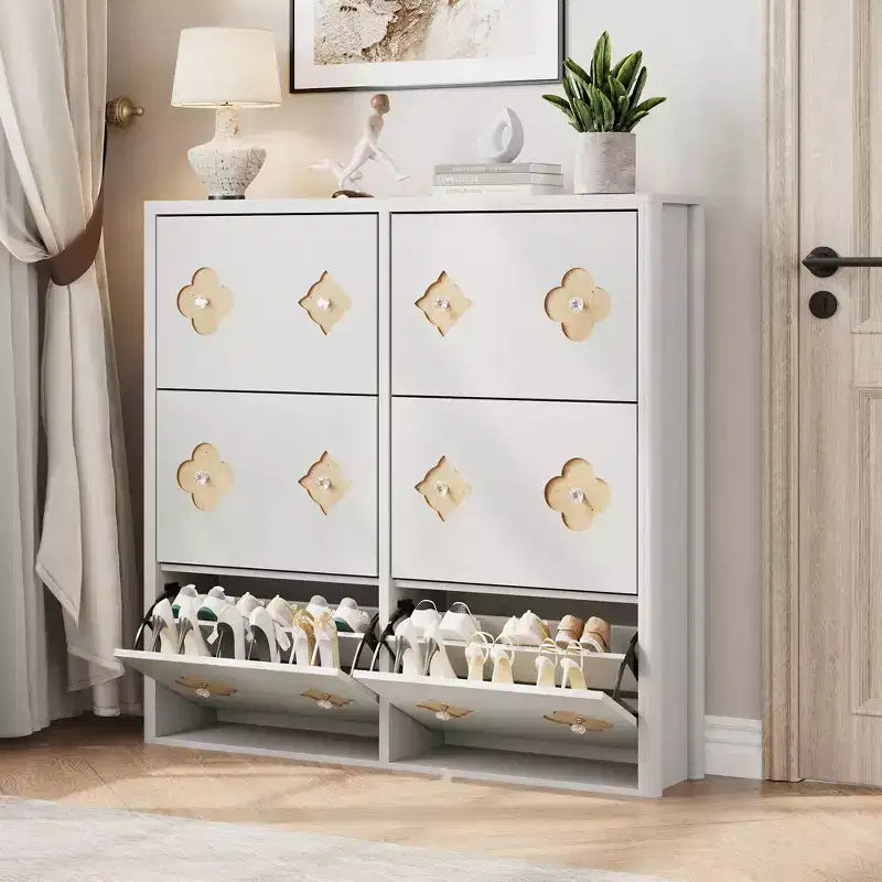 Flip Drawer Shoe Cabinet, Large Capacity Shoe Storage Organizer with Hidden Compartments, Narrow Tipping Bucket Shoe Rack for Entryway Hallway