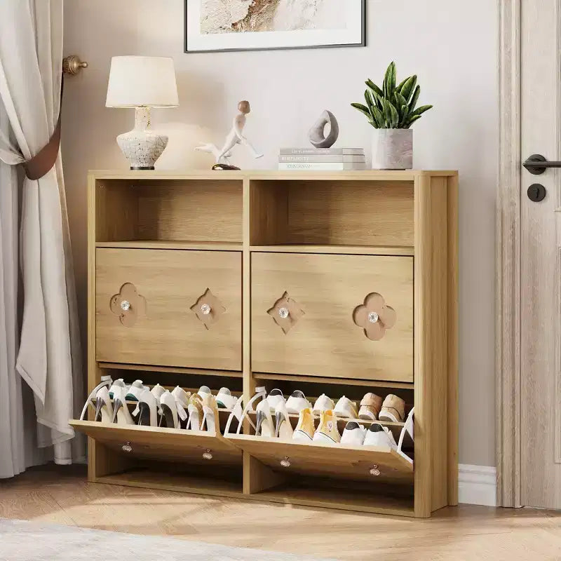 Flip Drawer Shoe Cabinet, Large Capacity Shoe Storage Organizer with Hidden Compartments, Narrow Tipping Bucket Shoe Rack for Entryway Hallway