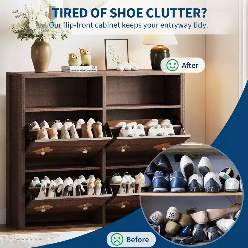Flip Drawer Shoe Cabinet, Large Capacity Shoe Storage Organizer with Hidden Compartments, Narrow Tipping Bucket Shoe Rack for Entryway Hallway