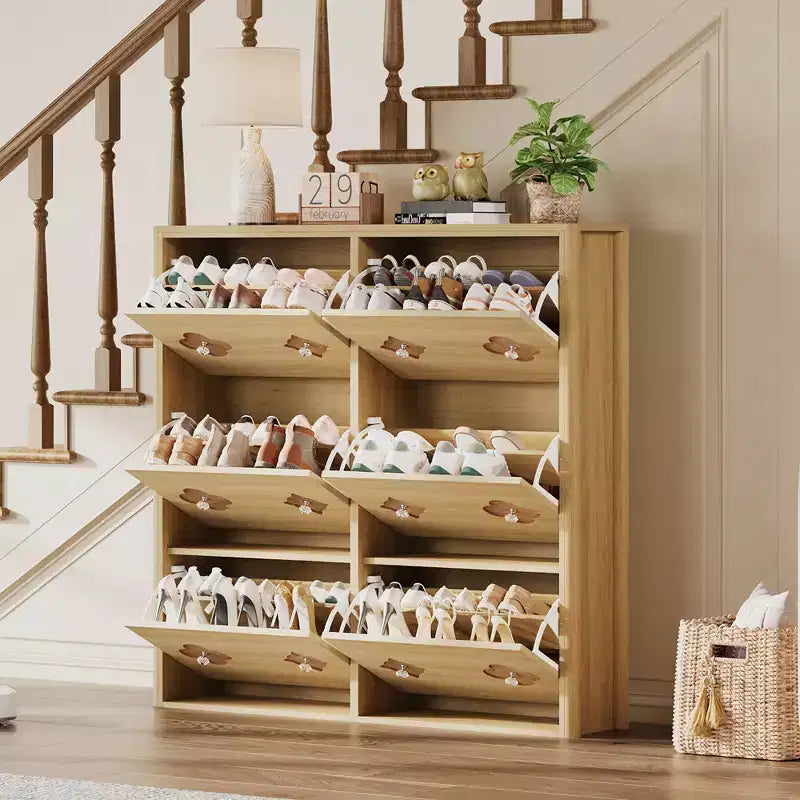 Flip Drawer Shoe Cabinet, Large Capacity Shoe Storage Organizer with Hidden Compartments, Narrow Tipping Bucket Shoe Rack for Entryway Hallway