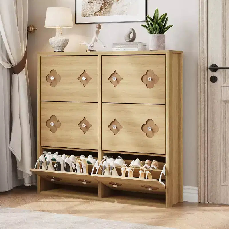 Flip Drawer Shoe Cabinet, Large Capacity Shoe Storage Organizer with Hidden Compartments, Narrow Tipping Bucket Shoe Rack for Entryway Hallway
