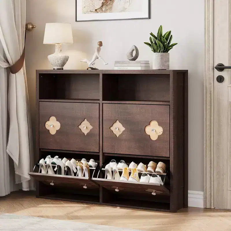 Flip Drawer Shoe Cabinet, Large Capacity Shoe Storage Organizer with Hidden Compartments, Narrow Tipping Bucket Shoe Rack for Entryway Hallway