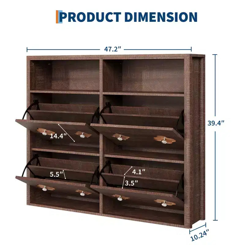 Flip Drawer Shoe Cabinet, Large Capacity Shoe Storage Organizer with Hidden Compartments, Narrow Tipping Bucket Shoe Rack for Entryway Hallway