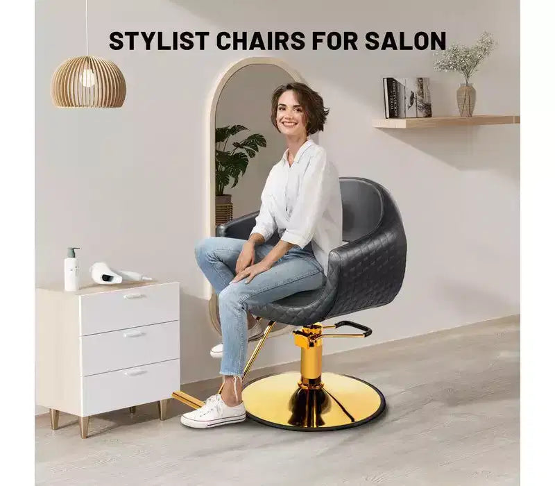 Karl Home Eye-catching Rhombus Stitch Pattern Extra Wide Seat Hair Stylist Salon Chair
