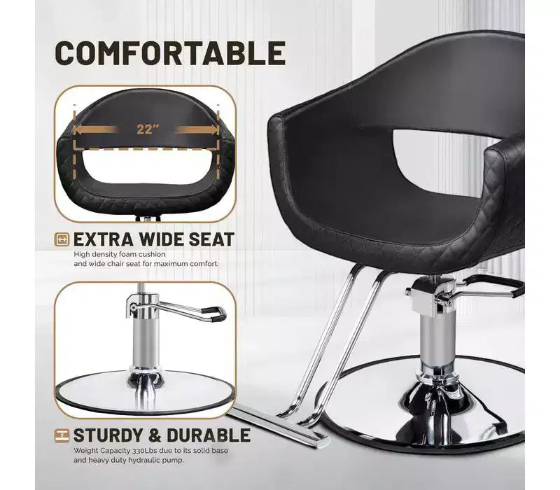Karl Home Eye-catching Rhombus Stitch Pattern Extra Wide Seat Hair Stylist Salon Chair