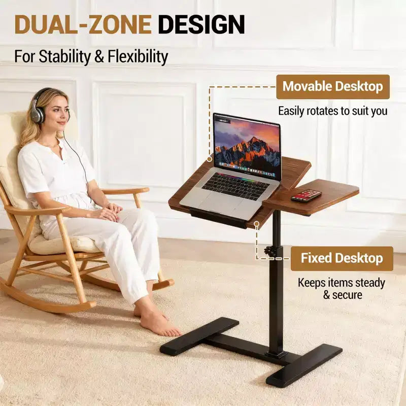 Bureau d'ordinateur portable mobile à hauteur réglable avec plateau inclinable - Station de travail roulante et chariot informatique pour bureau à domicile et salle de classe - Conception compacte