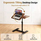 Bureau d'ordinateur portable mobile à hauteur réglable avec plateau inclinable - Station de travail roulante et chariot informatique pour bureau à domicile et salle de classe - Conception compacte