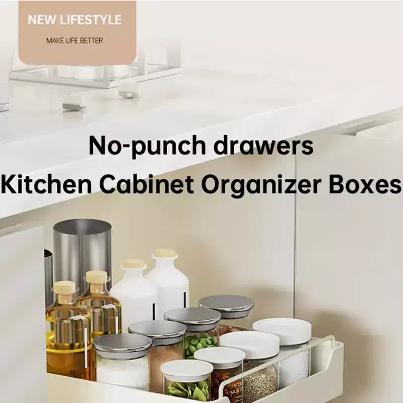 Organisateur d'armoire coulissant fixé avec un film adhésif, étagères de garde-manger coulissantes robustes pour la cuisine