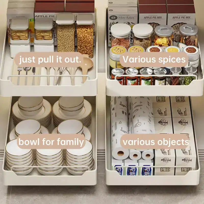 Organisateur d'armoire coulissant fixé avec un film adhésif, étagères de garde-manger coulissantes robustes pour la cuisine
