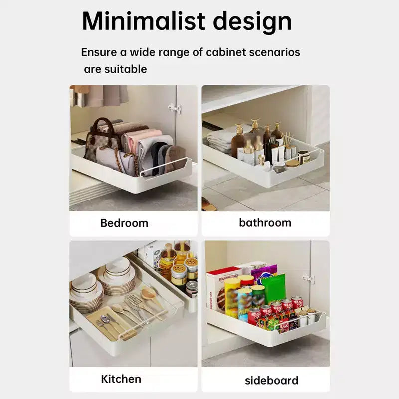 Organisateur d'armoire coulissant fixé avec un film adhésif, étagères de garde-manger coulissantes robustes pour la cuisine