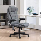 Fauteuil de bureau massant et chauffant à 6 points de vibration, Chaise de bureau massante à dossier haut en lin avec dossier inclinable