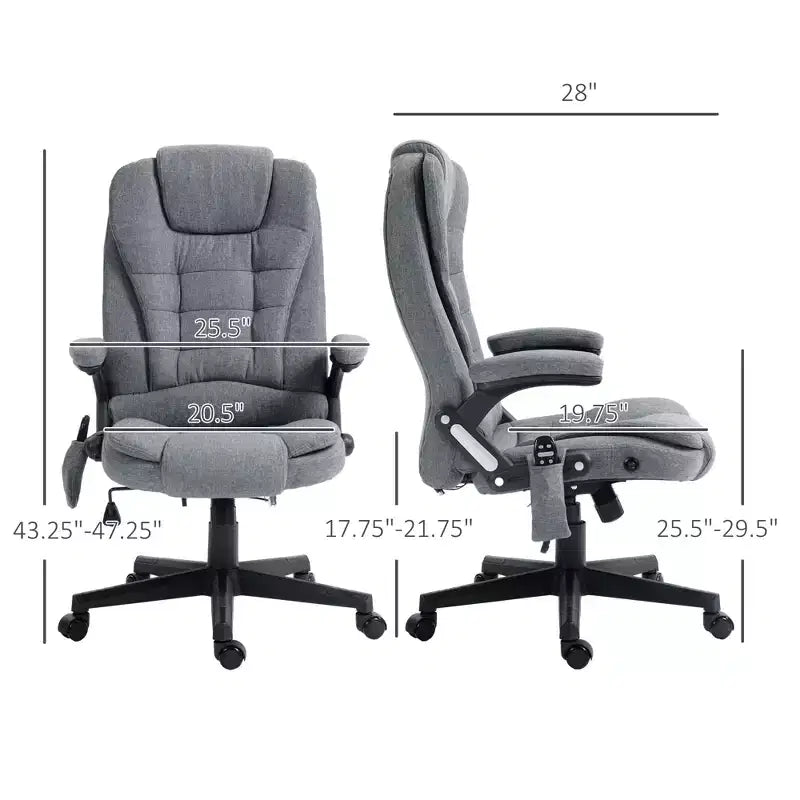 Fauteuil de bureau massant et chauffant à 6 points de vibration, Chaise de bureau massante à dossier haut en lin avec dossier inclinable