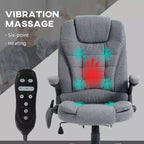 Fauteuil de bureau massant et chauffant à 6 points de vibration, Chaise de bureau massante à dossier haut en lin avec dossier inclinable