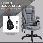 Fauteuil de bureau massant et chauffant à 6 points de vibration, Chaise de bureau massante à dossier haut en lin avec dossier inclinable
