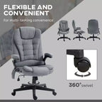 Fauteuil de bureau massant et chauffant à 6 points de vibration, Chaise de bureau massante à dossier haut en lin avec dossier inclinable
