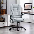 Fauteuil de bureau massant et chauffant à 6 points de vibration, Chaise de bureau massante à dossier haut en lin avec dossier inclinable
