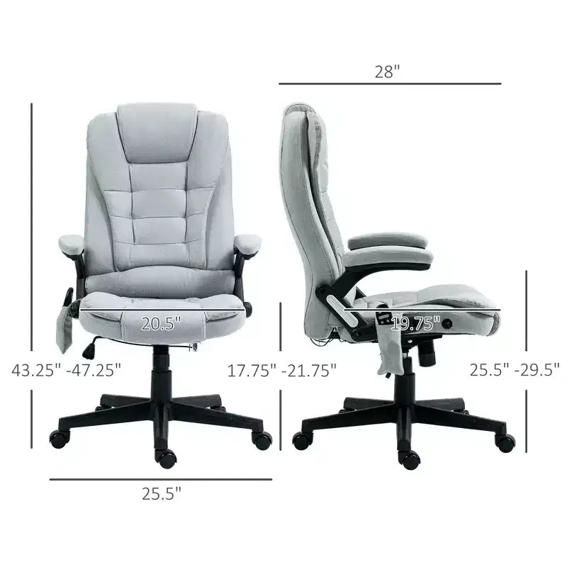 Fauteuil de bureau massant et chauffant à 6 points de vibration, Chaise de bureau massante à dossier haut en lin avec dossier inclinable