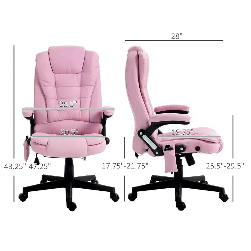Fauteuil de bureau massant et chauffant à 6 points de vibration, Chaise de bureau massante à dossier haut en lin avec dossier inclinable