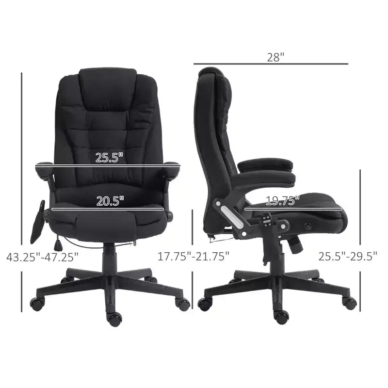 Fauteuil de bureau massant et chauffant à 6 points de vibration, Chaise de bureau massante à dossier haut en lin avec dossier inclinable