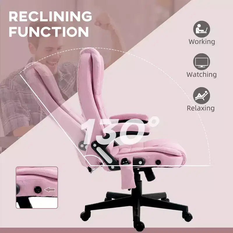 Fauteuil de bureau massant et chauffant à 6 points de vibration, Chaise de bureau massante à dossier haut en lin avec dossier inclinable