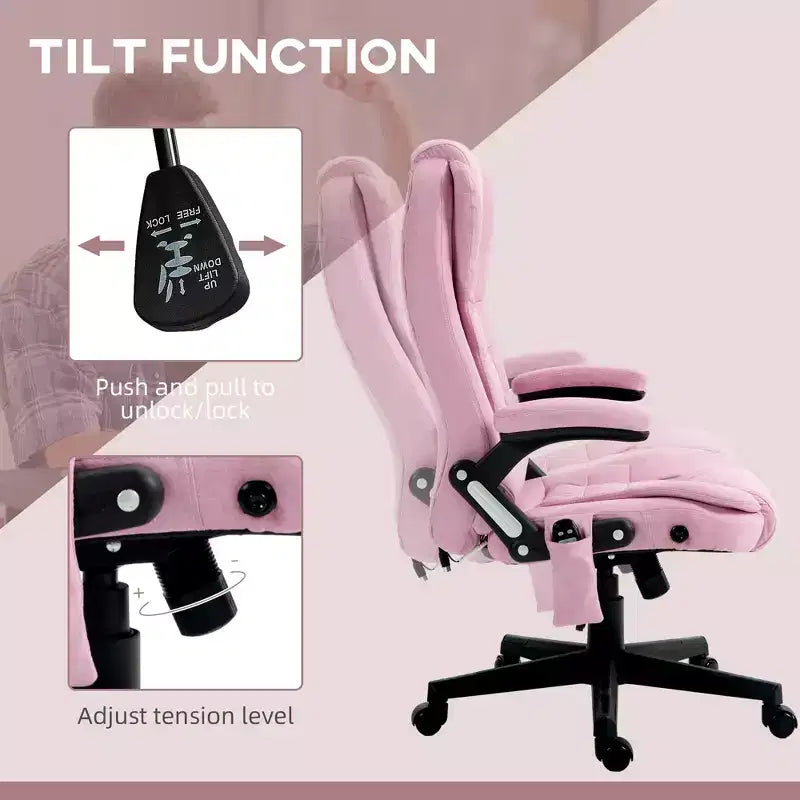 Fauteuil de bureau massant et chauffant à 6 points de vibration, Chaise de bureau massante à dossier haut en lin avec dossier inclinable